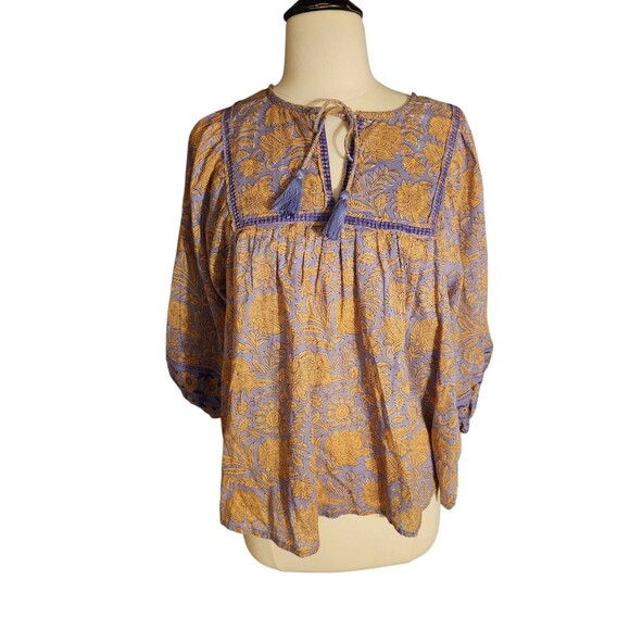 Cleobella Peasant Floral Cottage Top Womens Small Organic Cotton Boho Amarillis - Picture 2 of 8